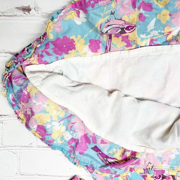 Garnet Hill Bird Print Wrap Neck Long Sleeved Dress Girls 2 Blue Pink Yellow - Picture 5 of 8